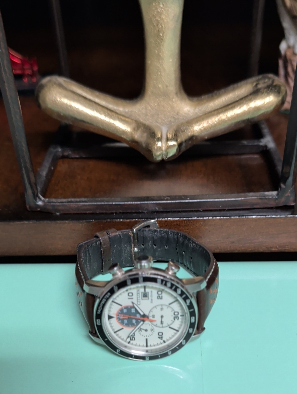 Citizen White Dial Chronograph Watch with Brown Leather Strap Powered By The 🌞